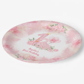 スワンソフトフローラバラピンクホワイトガール1st誕生日 ペーパープレート (アングル)