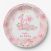 スワンソフトフローラバラピンクホワイトガール1st誕生日 ペーパープレート (正面)
