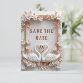 💍 スワンハートの結婚式装飾 - 花のフレーム付き 💍 セーブザデート (スタンド正面)