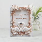 💍 スワンハートの結婚式装飾 - 花のフレーム付き 💍 招待状 (スタンド正面)