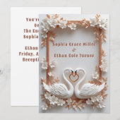💍 スワンハートの結婚式装飾 - 花のフレーム付き 💍 招待状 (正面/裏面)