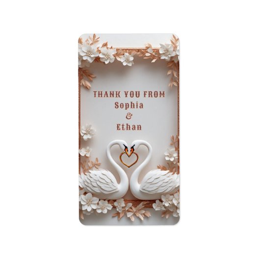 💍 スワンハートの結婚式飾り フローラルフレーム付き 💍 ラベル (正面)