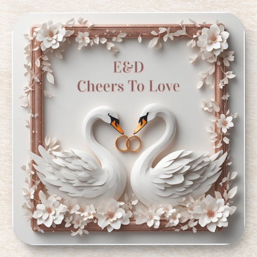 🕊️ スワンハートフラワーフレーム 結婚式コレクション 🕊️ コースター (正面)