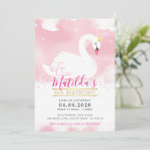 スワンバースデーパーティー招待状かわいらしティアラ金ゴールドピンク 招待状 (スタンド正面)