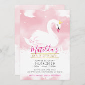 スワンバースデーパーティー招待状かわいらしティアラ金ゴールドピンク 招待状 (正面/裏面)