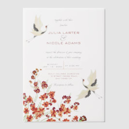 スワンバーズパラダイス春花模様結婚ズ ベラム紙招待状