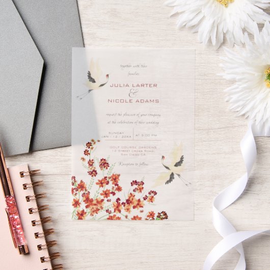 スワンバーズパラダイス春花模様結婚ズ ベラム紙招待状 (ウェディング)