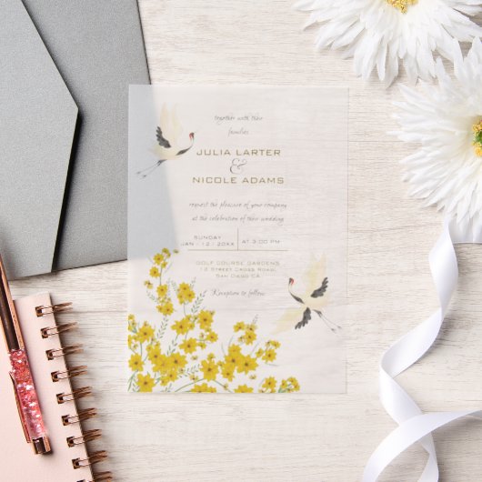 スワンバーズパラダイス春花模様結婚ズ ベラム紙招待状 (ウェディング)