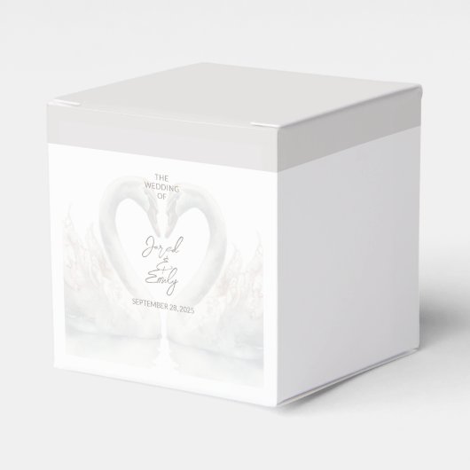 スワンパーソナライズされた結婚式の引き出物箱 フェイバーボックス (正面サイド)