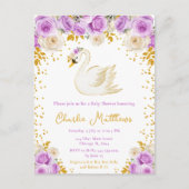 スワンパープルと金ゴールドバラベビーシャワー ポストカード (正面)
