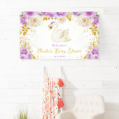 スワンパープル金ゴールドバラベビーシャワーウェルカム 横断幕 (インサイチュ)