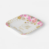 スワンピンクと金ゴールドバラベビーシャワー ペーパープレート (傾斜あり)