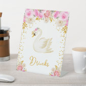スワンピンクと金ゴールドバラベビーシャワー 台座サイン (インサイチュ)