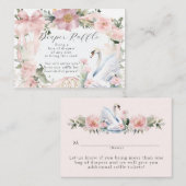 スワンピンクリボンエレガントフローラガールベビーシャワー エンクロージャーカード (正面/裏面)