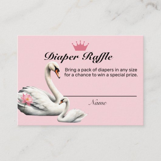 スワンピンクロータスフローラベビーシャワーおむつラッフル エンクロージャーカード (正面)