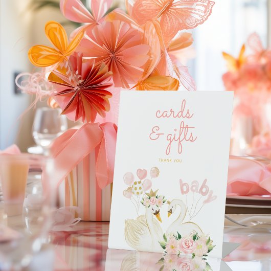 スワンピンク赤ちゃんシャワーギフト&カード 台座サイン