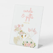 スワンピンク赤ちゃんシャワーギフト&カード 台座サイン (正面)