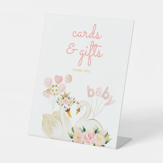 スワンピンク赤ちゃんシャワーギフト&カード 台座サイン (正面)