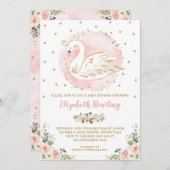 スワンフェミニンプリンセスピンク金ゴールド赤ちゃんシャワー 招待状 (正面/裏面)