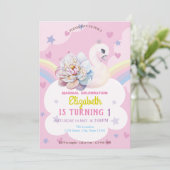 スワンフラワークラウンレインボーハートスターズ誕生日 招待状 (スタンド正面)