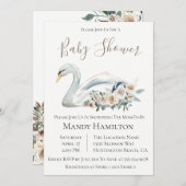 スワンフローラニュートラルベビーシャワー招待状 招待状 (正面/裏面)