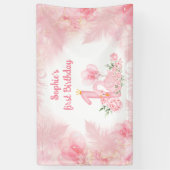 スワンフローラフェザーピンクホワイトガール1st誕生日 横断幕 (縦)