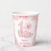 スワンフローラフェザーピンクホワイトガール1st誕生日 紙コップ (正面)