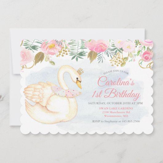 スワンフローラ最初の誕生日招待状 招待状 (正面)