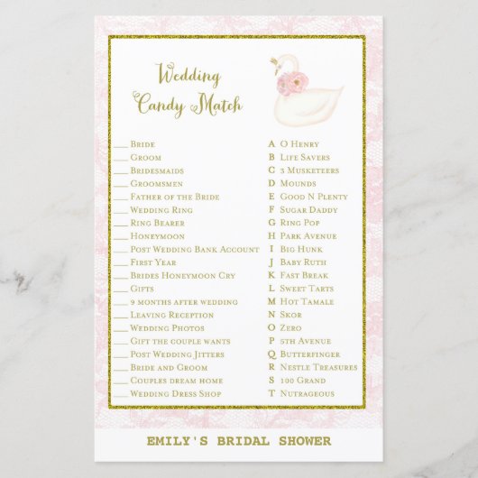 スワンブライダルシャワーゲームプリント (正面)