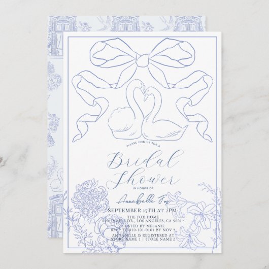 スワンブルートイレデジュイブライダルシャワー 招待状 (正面/裏面)