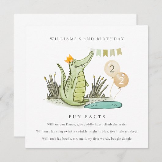 スワンプアリゲーターの可愛いチョンプアリゲーターおもしろいファクト誕生日 招待状 (正面/裏面)