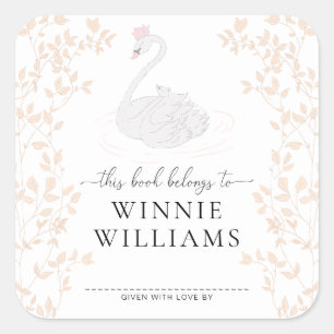 スワンプリンセスこの本は蔵書票シール スクエアシール