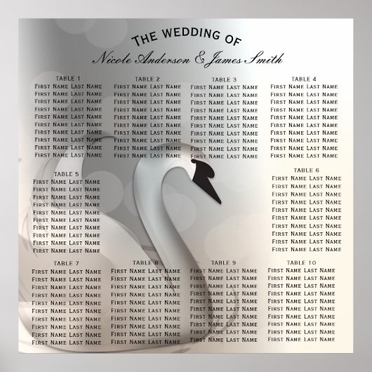 スワンプリンセスエレガントなウェディングテーブルシート ポスター (正面)