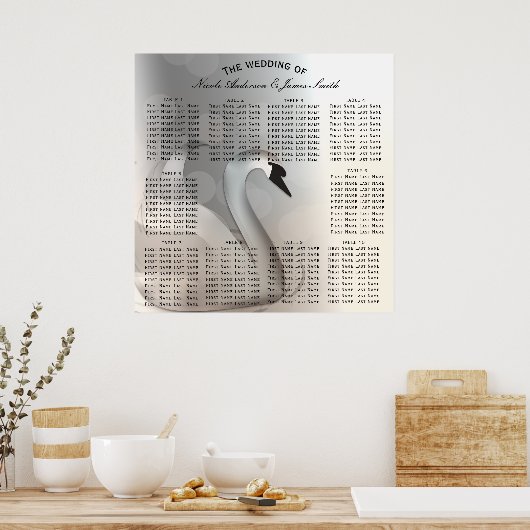 スワンプリンセスエレガントなウェディングテーブルシート ポスター (キッチン)