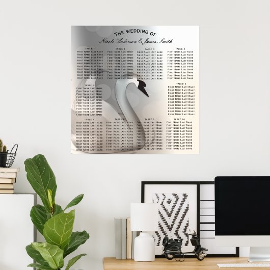 スワンプリンセスエレガントなウェディングテーブルシート ポスター (ホームオフィス)