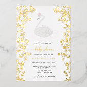 スワンプリンセスガールベビーシャワー 箔招待状 (正面)