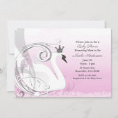 スワンプリンセスシルバーホワイトピンクベビーシャワー 招待状 (正面)