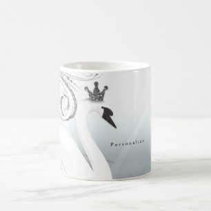 スワンプリンセスシルバー&ホワイトスワールシックおとぎ話 コーヒーマグカップ
