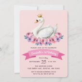 スワンプリンセスピンクウォーターカラーガール1st誕生日 招待状 (正面)