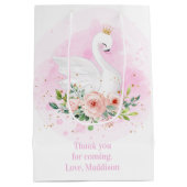 スワンプリンセスピンクガール誕生日ベイビーシャワー ミディアムペーパーバッグ (裏面)