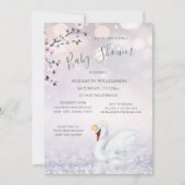 スワンプリンセスピンクグリッター |女の子の赤ちゃんシャワー 招待状 (正面)