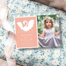 スワンプリンセスピンクモダンガール誕生日写真 招待状