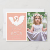 スワンプリンセスピンクモダンガール誕生日写真 招待状 (正面)