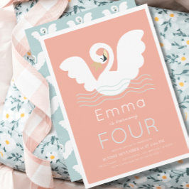 スワンプリンセスピンクモダンガール誕生日 招待状