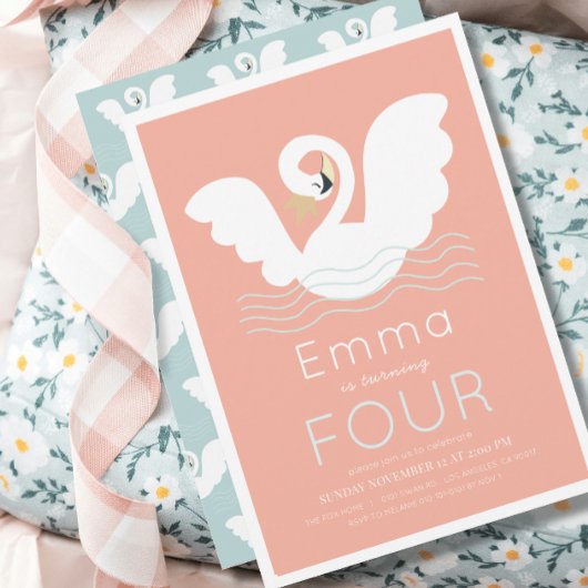 スワンプリンセスピンクモダンガール誕生日 招待状