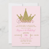 スワンプリンセスピンク&金ゴールドグリッタークラウン誕生日 招待状 (正面)