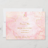 スワンプリンセスピンク&金ゴールド水彩1st誕生日 招待状 (正面)
