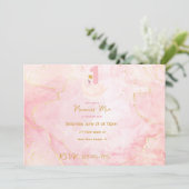 スワンプリンセスピンク&金ゴールド水彩1st誕生日 招待状 (スタンド正面)