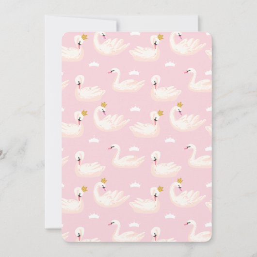 スワンプリンセスピンク&金ゴールド水彩1st誕生日 招待状 (裏面)