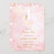 スワンプリンセスピンク&金ゴールド水彩1st誕生日